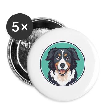 English Shepherd Dog Breed Cartoon Kawaii Clipart - Buttons large 2.2''/56 mm (5-pack) - white - Front