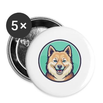 Finnischer Spitz Hund Rasse Cartoon Kawaii Clipart Haustier - Buttons groß 56 mm (5er Pack) - Weiß - Vorne