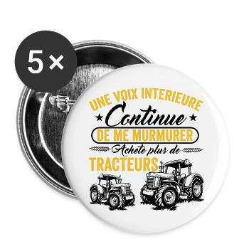 Humour Tracteur Cadeau homme femme enfant Tracteur - Lot de 5 grands badges (56 mm) - blanc - Devant