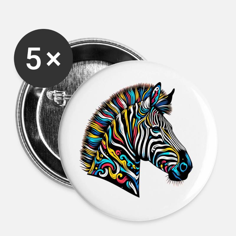 Zebra - Buttons groß 56 mm (5er Pack) - Weiß