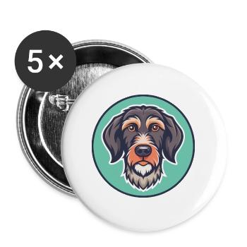 Braque allemand à poil dur chien race dessin animé drôle - Lot de 5 grands badges (56 mm) - blanc - Devant