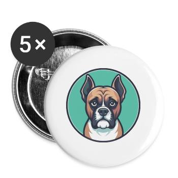 Boxer allemand chien race dessin animé Kawaii Clipart animal de compagnie - Lot de 5 grands badges (56 mm) - blanc - Devant