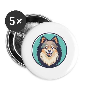 Deutsche Spitz Hunderasse Cartoon Kawaii Clipart Haustier - Buttons groß 56 mm (5er Pack) - Weiß - Vorne