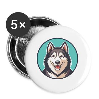 Husky Dog Breed Cartoon Kawaii Clipart Animal Pet - Buttons large 2.2''/56 mm (5-pack) - white - Front