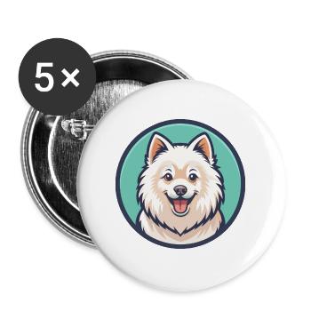 Spitz japonais chien race dessin animé Kawaii Clipart - Lot de 5 grands badges (56 mm) - blanc - Devant