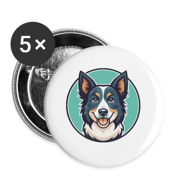 Koolie chien race dessin animé Kawaii Clipart Animal Animal de compagnie - Lot de 5 grands badges (56 mm) - blanc - Devant