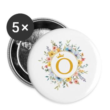 O Monogramm, Blumen-Kreis, personalisierbar - Buttons groß 56 mm (5er Pack) - Weiß - Vorne