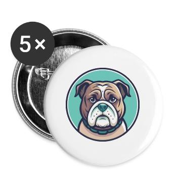 Vieux bouledogue anglais chien race drôle dessin animé Kawaii - Lot de 5 grands badges (56 mm) - blanc - Devant