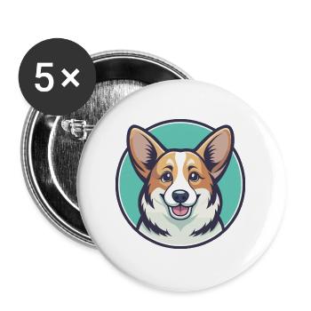 Pembroke Welsh Corgi Chien Race Dessin animé Kawaii Pet - Lot de 5 grands badges (56 mm) - blanc - Devant