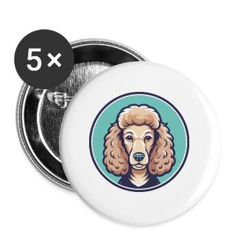 Caniche chien race dessin animé Kawaii Clipart animal de compagnie - Lot de 5 grands badges (56 mm) - blanc - Devant