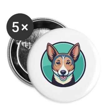 Portugiesische Podengo Pequeno Hunderasse Lustige Karikatur - Buttons groß 56 mm (5er Pack) - Weiß - Vorne