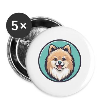Pommersche Spitz Hunderasse Cartoon Kawaii Clipart - Buttons groß 56 mm (5er Pack) - Weiß - Vorne