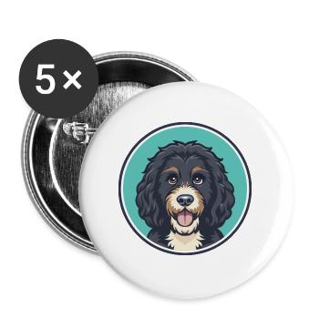 Portugiesische Wasserhundrasse Karikatur Kawaii Clipart - Buttons groß 56 mm (5er Pack) - Weiß - Vorne