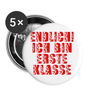 EINSCHULUNG SCHULANFANG ERSTE KLASSE - Buttons groß 56 mm (5er Pack) - Weiß - Vorne