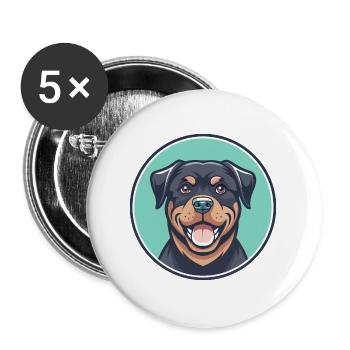 Rottweiler chien race dessin animé Kawaii Clipart Animal - Lot de 5 grands badges (56 mm) - blanc - Devant