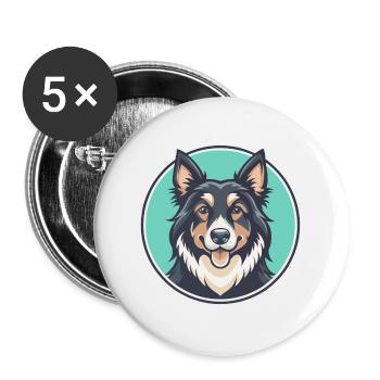 Romanian Raven Shepherd Dog Breed Cartoon Kawaii - Buttons large 2.2''/56 mm (5-pack) - white - Front