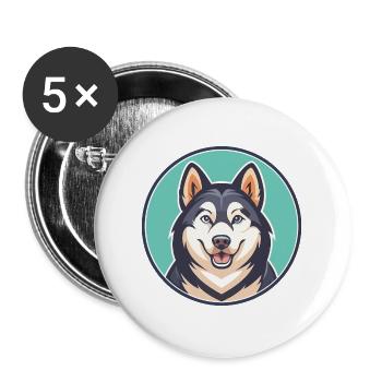 Sakhalin Husky Dog Breed Cartoon Kawaii Clipart - Buttons large 2.2''/56 mm (5-pack) - white - Front