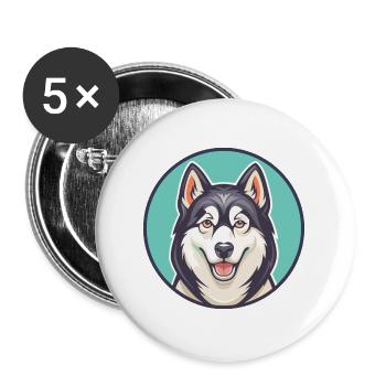 Sibirischer Husky Hunderasse Cartoon Kawaii Clipart - Buttons groß 56 mm (5er Pack) - Weiß - Vorne