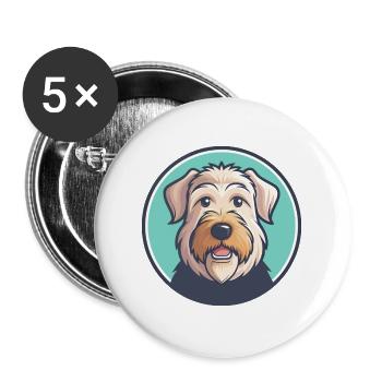 Pelage doux Wheaten Terrier Chien Race Dessin animé Animal de compagnie - Lot de 5 grands badges (56 mm) - blanc - Devant
