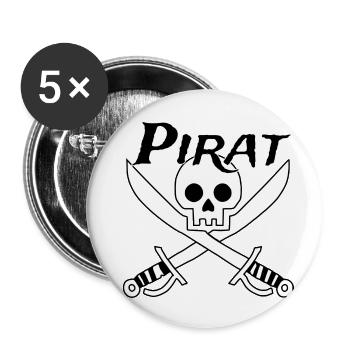 Pirat - Totenkopf - Buttons groß 56 mm (5er Pack) - Weiß - Vorne