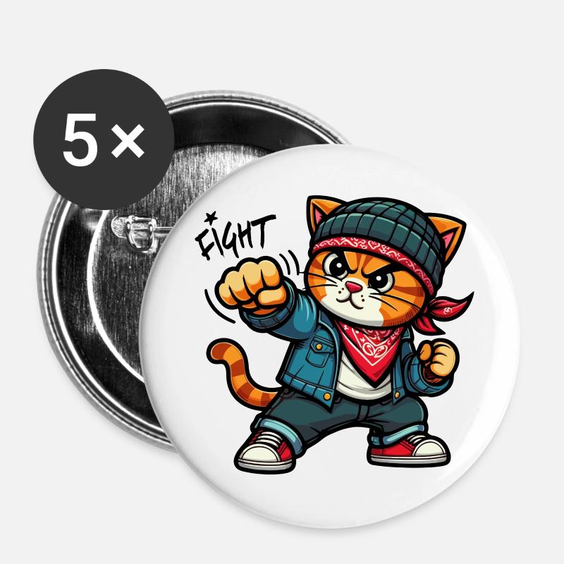 Cat Brat: rude Tough cat - Fight - Buttons large 2.2''/56 mm (5-pack) - white