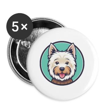 Westie Hund Rasse Cartoon Kawaii Clipart Tier Haustier - Buttons groß 56 mm (5er Pack) - Weiß - Vorne