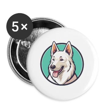 Berger Suisse Blanc Chien Race Dessin Animé Kawaii Pet - Lot de 5 grands badges (56 mm) - blanc - Devant