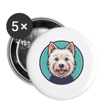 West Highland White Terrier Dog Breed Cartoon Pet - Buttons large 2.2''/56 mm (5-pack) - white - Front
