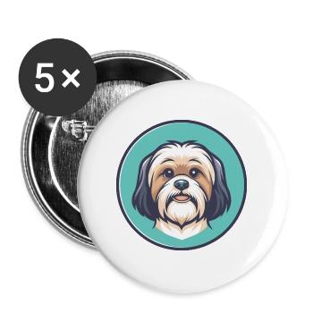 Tibétain Kyi Apso Chien Race Dessin animé Kawaii Clipart - Lot de 5 grands badges (56 mm) - blanc - Devant