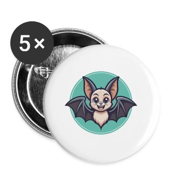Chauve-souris kawaii dessin animé personnage animal visage d’animal - Lot de 5 grands badges (56 mm) - blanc - Devant