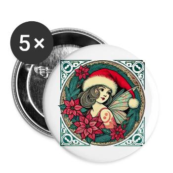 Fée de Noël - Lot de 5 grands badges (56 mm) - blanc - Devant