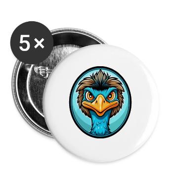 Emu coloré Kawaii Dessin animé Personnage Clipart Animal de compagnie - Lot de 5 grands badges (56 mm) - blanc - Devant