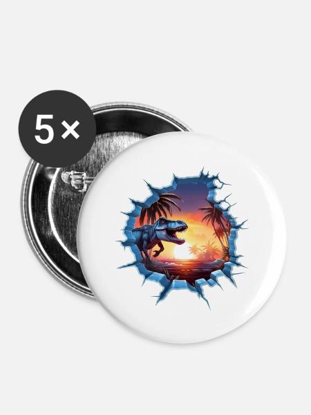 Dinosaurier T-Rex Aufkleber - Buttons groß 56 mm (5er Pack) - Weiß