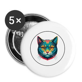 Chartreux Cat Breed Cartoon Kawaii Animal Pet - Buttons large 2.2''/56 mm (5-pack) - white - Front