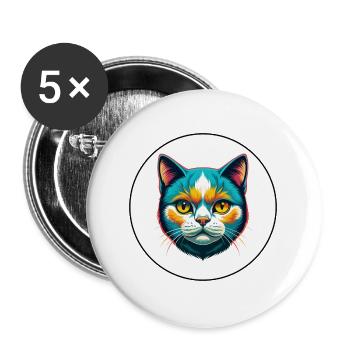 British Shorthair Cat Breed Cartoon Kawaii Animal - Buttons large 2.2''/56 mm (5-pack) - white - Front
