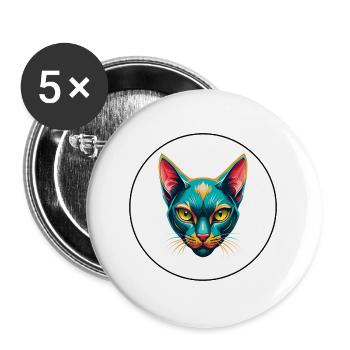 Korat Chat Race Dessin Animé Kawaii Animal Pet - Lot de 5 grands badges (56 mm) - blanc - Devant