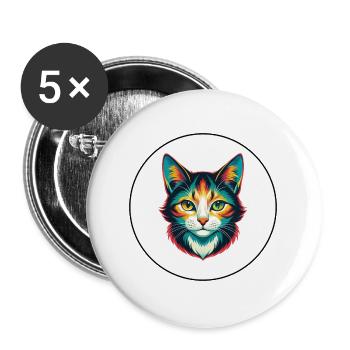 Manx Chat Race Dessin Animé Kawaii Animal Pet - Lot de 5 grands badges (56 mm) - blanc - Devant