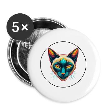 Siamkatze Rasse Karikatur Kawaii Tier Haustier - Buttons groß 56 mm (5er Pack) - Weiß - Vorne
