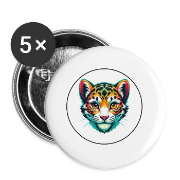 Léopard des neiges Bébé chat race dessin animé Kawaii Animal - Lot de 5 grands badges (56 mm) - blanc - Devant