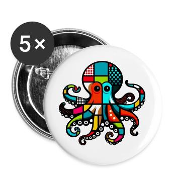 Krake - Buttons groß 56 mm (5er Pack) - Weiß - Vorne
