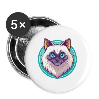 Birma Katze Rasse Karikatur Kawaii Tier Haustier - Buttons groß 56 mm (5er Pack) - Weiß - Vorne