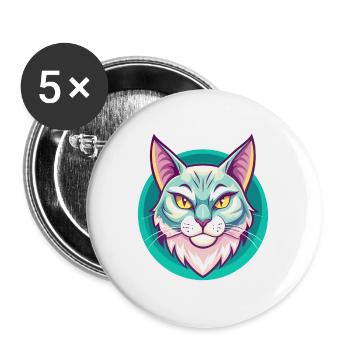 Aegean Cat Breed Cartoon Kawaii Animal Pet - Buttons large 2.2''/56 mm (5-pack) - white - Front