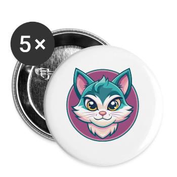 Asiatische Katzenrasse Karikatur Kawaii Tier Haustier - Buttons groß 56 mm (5er Pack) - Weiß - Vorne