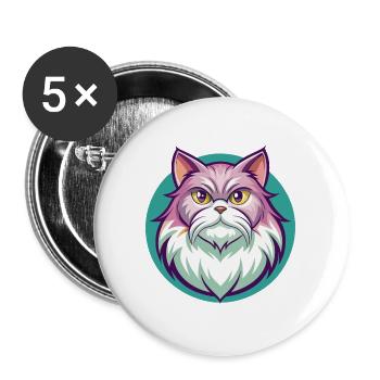 British Longhair Cat Breed Cartoon Kawaii Animal - Buttons large 2.2''/56 mm (5-pack) - white - Front