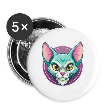 Havanna Braune Katze Rasse Karikatur Kawaii Tier Haustier - Buttons groß 56 mm (5er Pack) - Weiß - Vorne