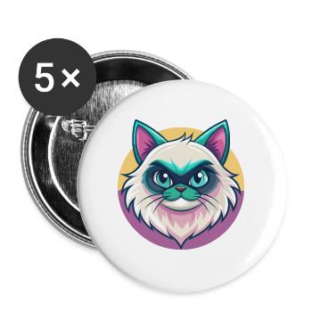 Himalayan Cat Breed Cartoon Kawaii Animal Pet - Buttons large 2.2''/56 mm (5-pack) - white - Front