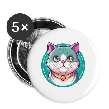 British Shorthair Cat Breed Cartoon Kawaii Animal - Buttons large 2.2''/56 mm (5-pack) - white - Front