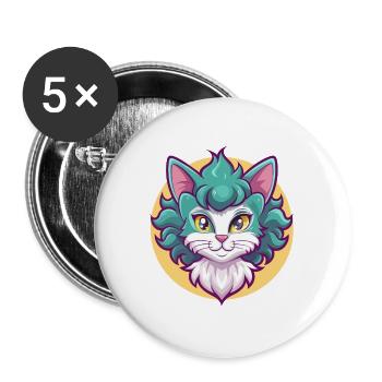 Laperm Chat Race Dessin Animé Kawaii Animal Pet - Lot de 5 grands badges (56 mm) - blanc - Devant