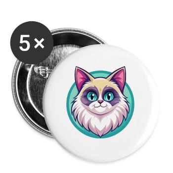 Ragdoll Chat Race Dessin Animé Kawaii Animal Pet - Lot de 5 grands badges (56 mm) - blanc - Devant
