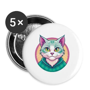 Scottish Straight Cat Breed Cartoon Kawaii Animal - Buttons large 2.2''/56 mm (5-pack) - white - Front